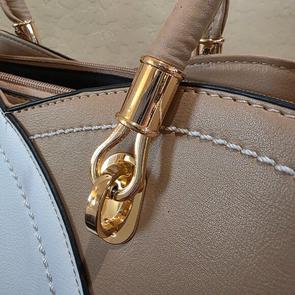 Taupe White Purse and Handbag for Women Tote Shoulder Bag Medium Satchel - Picture 8 of 15